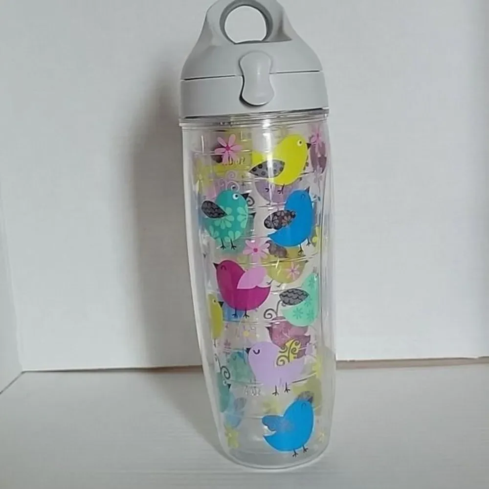 Tervis Water Bottle Thermos Container 24 Oz Happy Bird Flip Top Floral